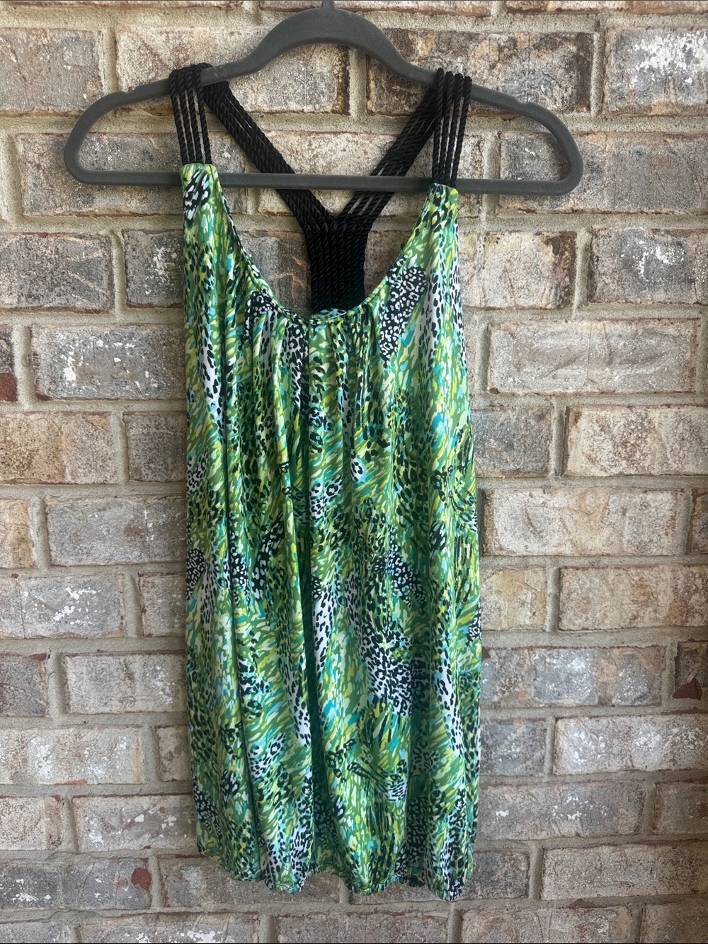 new directions Green Patterned tank with Black Straps